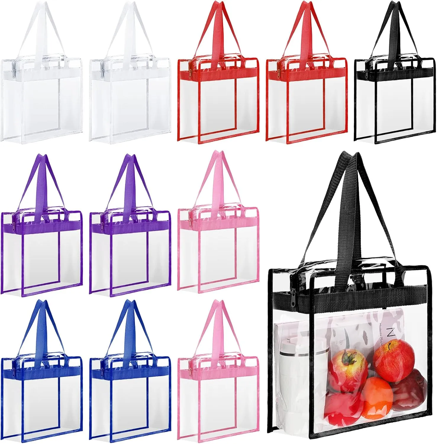 12 Pack Clear Tote Bag Plastic Tote Bag 12 x 6 x 12 Large Transparent Totes with Zippers Handles for Concerts