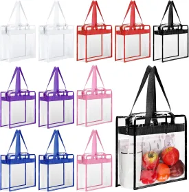 12 Pack Clear Tote Bag Plastic Tote Bag 12 x 6 x 12 Large Transparent Totes with Zippers Handles for Concerts