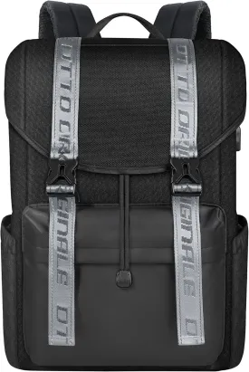 15.6 Inch Laptop Travel Backpack, Water Resistant Anti-Theft Vintage Flap Backpack with USB Charging Port for College, Casual Daypacks, Work Bag for Men and Women, 25L, Black