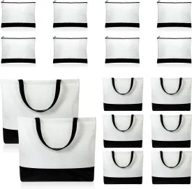16 Pieces Blank Canvas Tote Makeup Bag White Plain Large Reusable Canvas Grocery Bags Shopping Cloth Bags with Handles