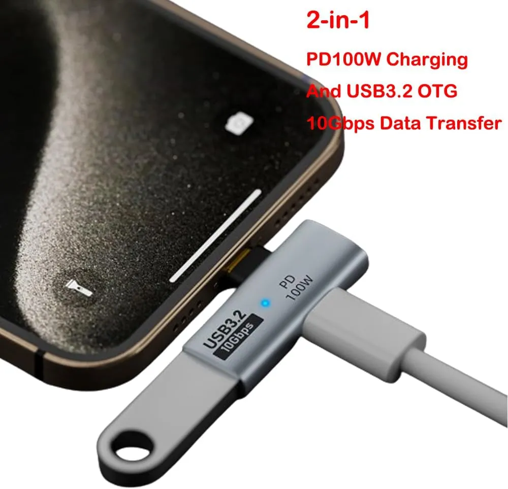 2-in-1 USB C to USB 3.2 OTG Splitter Adapter with 100W Charging Port, Thunderbolt 4/3 OTG Converter for MacBook,Meta Quest 2, iPhone 15,iMac,iPad and More (Grey)