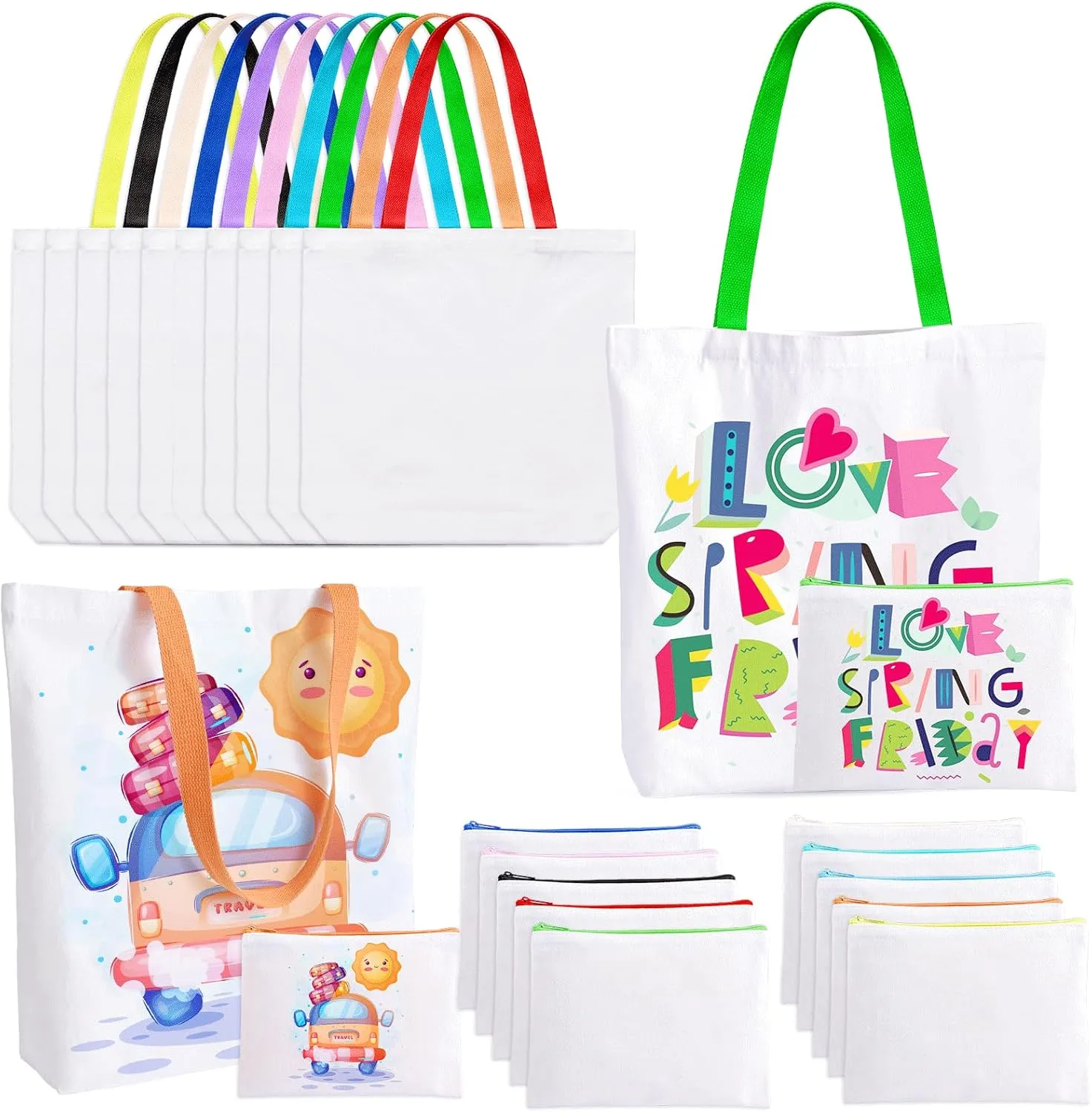 20 Pack Sublimation Tote Bags Bulk, Sublimation Blanks Canvas Tote Bags Cosmetic Makeup Bags, Reusable Colorful Widen Grocery Canvas Shopping Bags For DIY, Halloween, Christmas Craft Gift