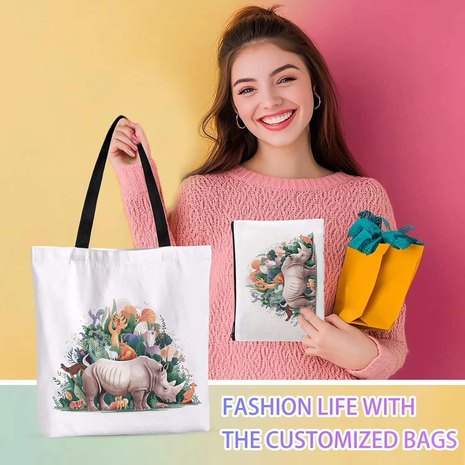 20 Pack Sublimation Tote Bags Bulk, Sublimation Blanks Canvas Tote Bags Cosmetic Makeup Bags, Reusable Colorful Widen Grocery Canvas Shopping Bags For DIY, Halloween, Christmas Craft Gift