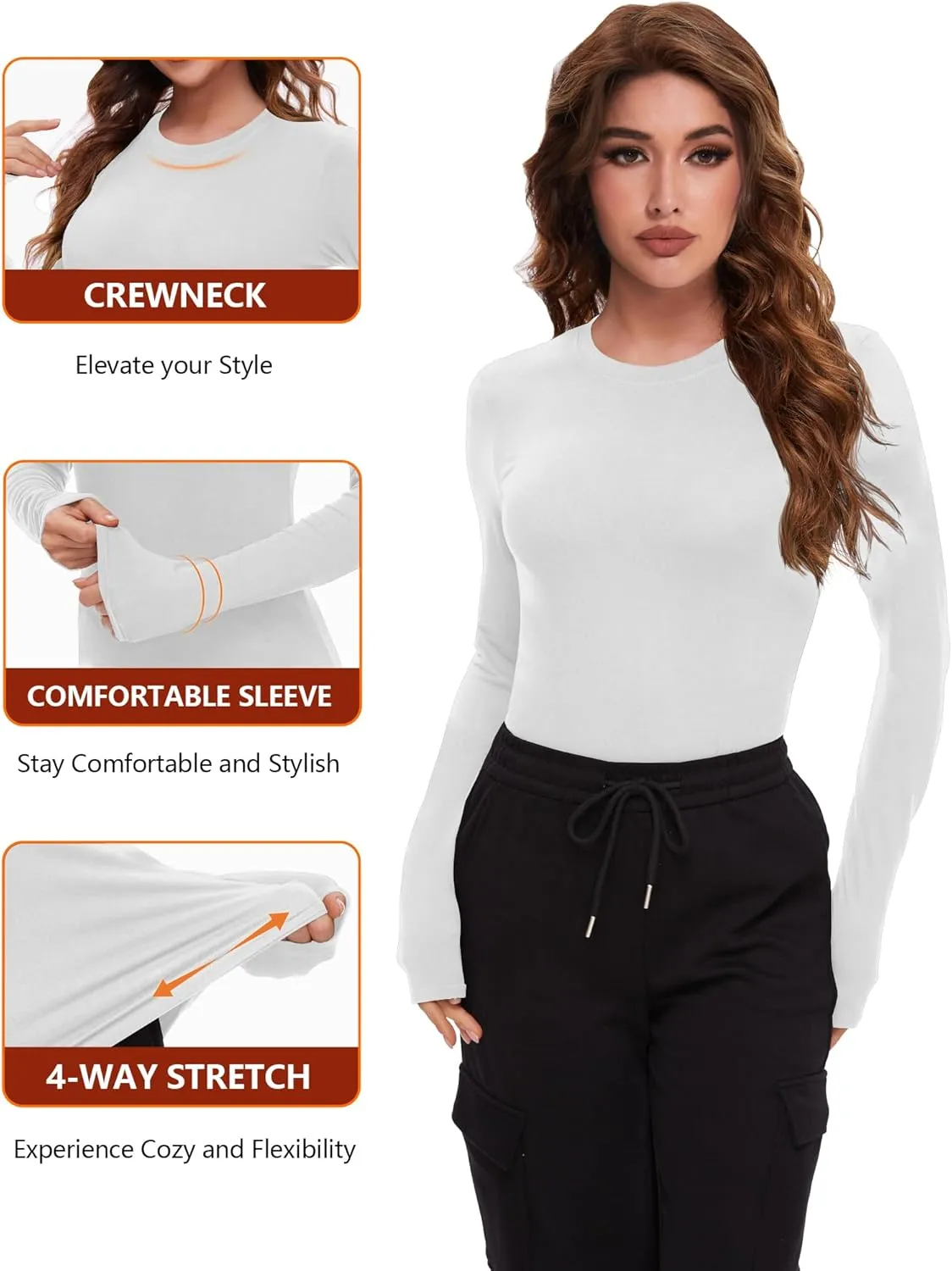 4 Pack Womens Long Sleeve Basic Shirts Crew Neck Slim Fitted Compression Gym Workout Athletic Underscrubs Tops