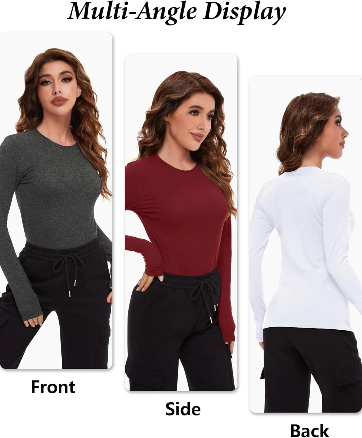 4 Pack Womens Long Sleeve Basic Shirts Crew Neck Slim Fitted Compression Gym Workout Athletic Underscrubs Tops