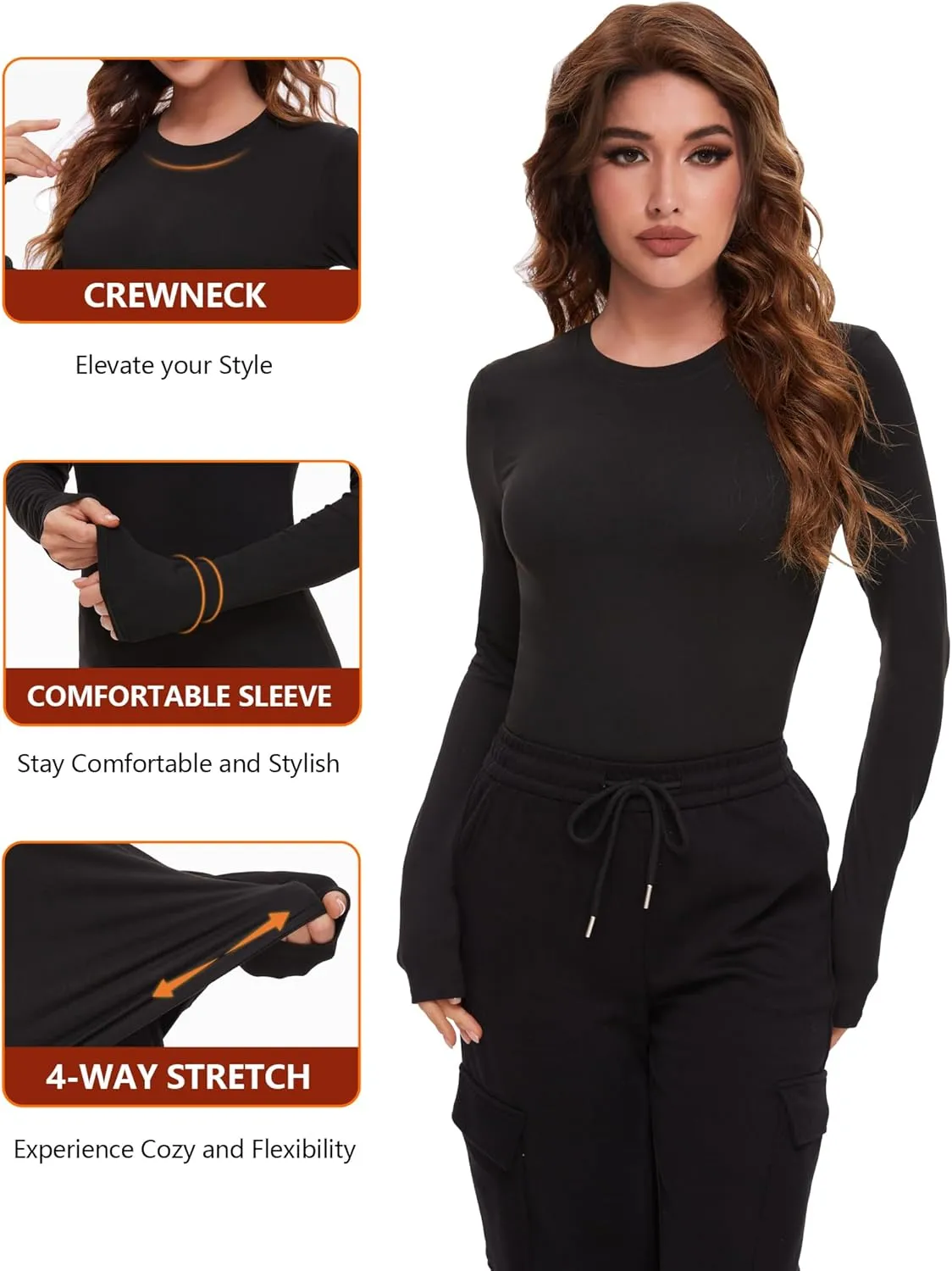 4 Pack Womens Long Sleeve Basic Shirts Crew Neck Slim Fitted Compression Gym Workout Athletic Underscrubs Tops