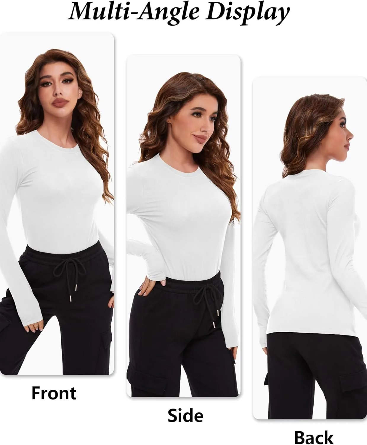 4 Pack Womens Long Sleeve Basic Shirts Crew Neck Slim Fitted Compression Gym Workout Athletic Underscrubs Tops