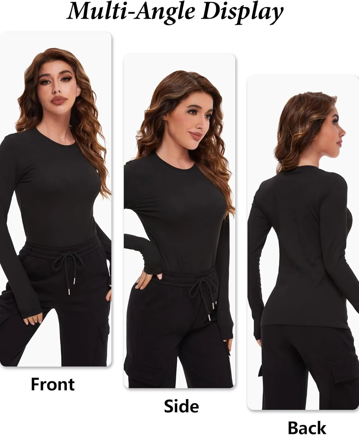4 Pack Womens Long Sleeve Basic Shirts Crew Neck Slim Fitted Compression Gym Workout Athletic Underscrubs Tops