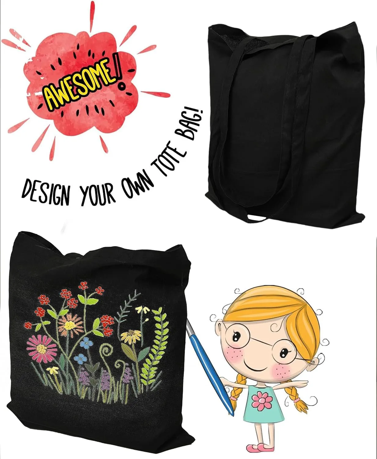 6 & 12 Pack Tote Bags - Reusable Shopping Bags for Women - 15 x 16