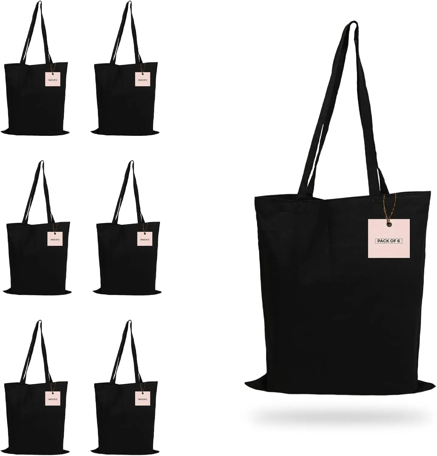 6 & 12 Pack Tote Bags - Reusable Shopping Bags for Women - 15 x 16