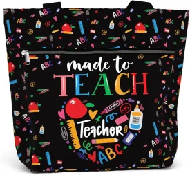 84hoods Large Tote Bag for Women Teacher. Aesthetic Shoulder Bag with Pockets and Zipper for Work. Gift for Teacher.