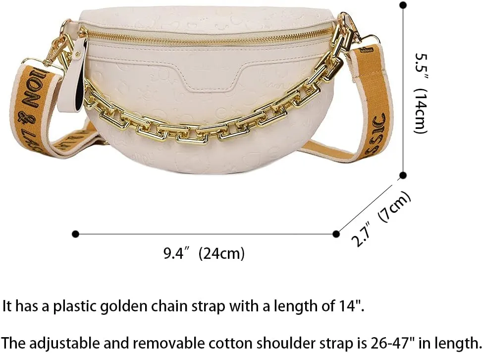 Aiqudou Fanny Pack Chest Bag Crossbody Purse for Women - Women's Leather Waist Bag with Chain Strap, Belt Bag Travel Pouch