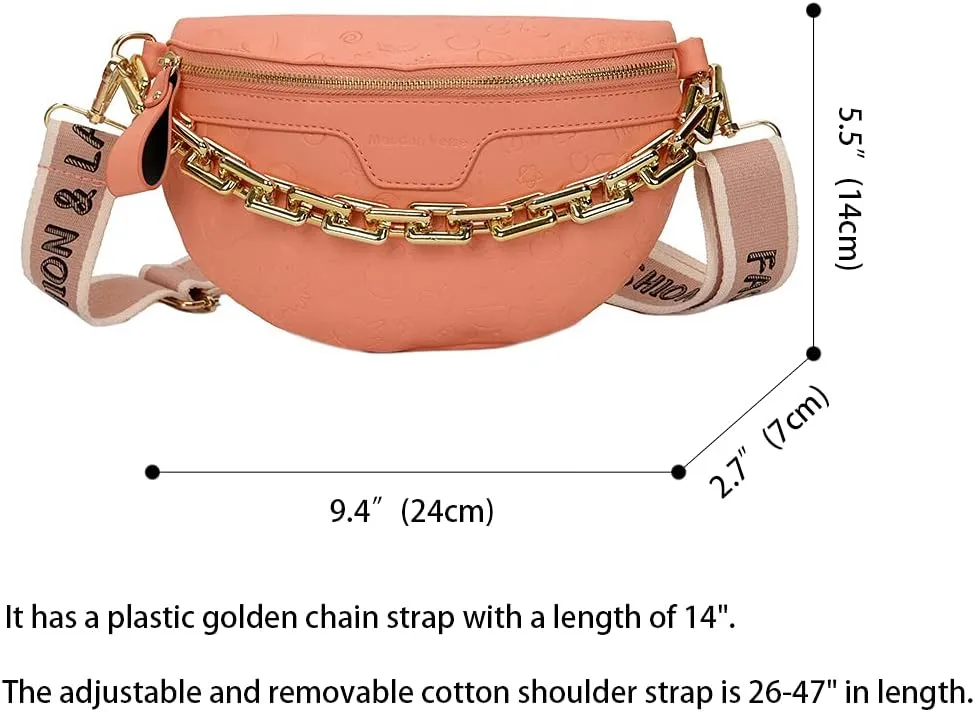 Aiqudou Fanny Pack Chest Bag Crossbody Purse for Women - Women's Leather Waist Bag with Chain Strap, Belt Bag Travel Pouch