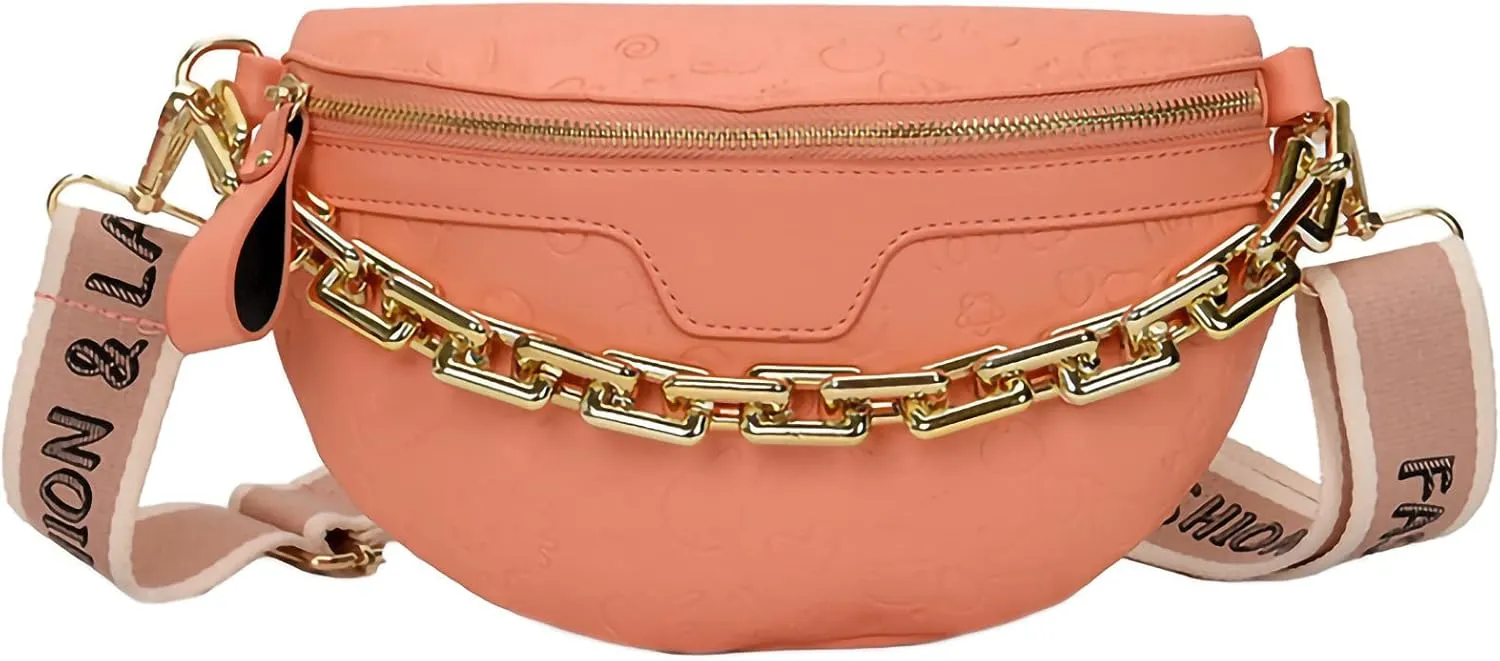 Aiqudou Fanny Pack Chest Bag Crossbody Purse for Women - Women's Leather Waist Bag with Chain Strap, Belt Bag Travel Pouch