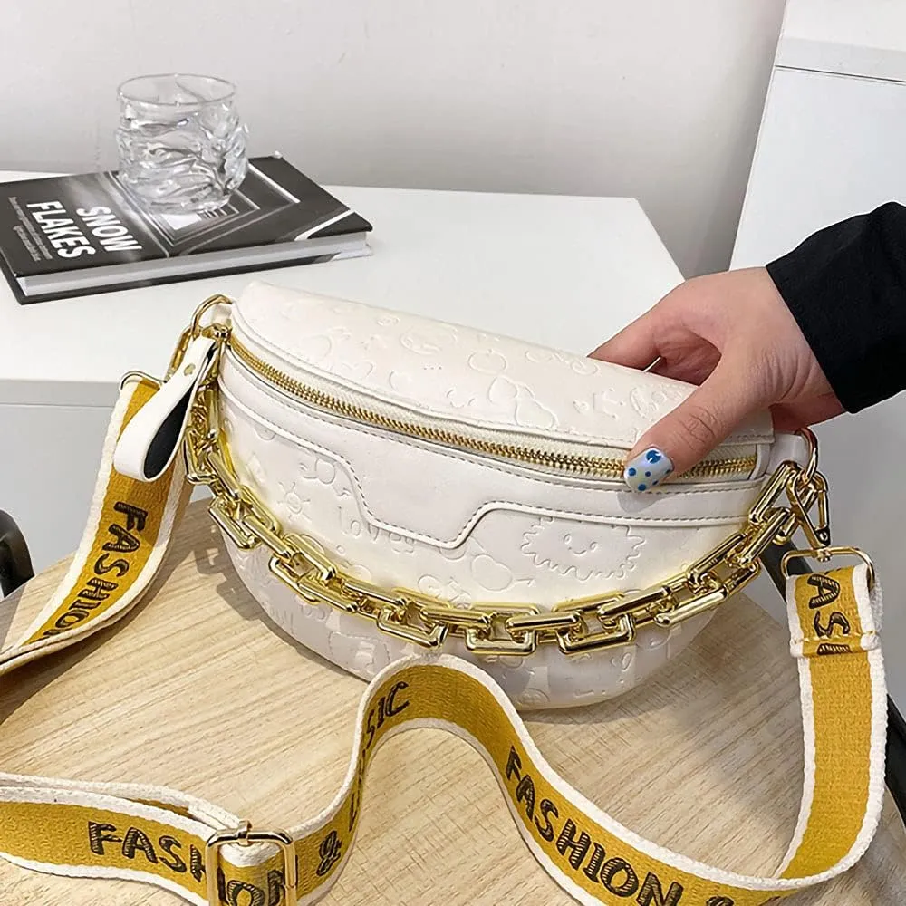 Aiqudou Fanny Pack Chest Bag Crossbody Purse for Women - Women's Leather Waist Bag with Chain Strap, Belt Bag Travel Pouch
