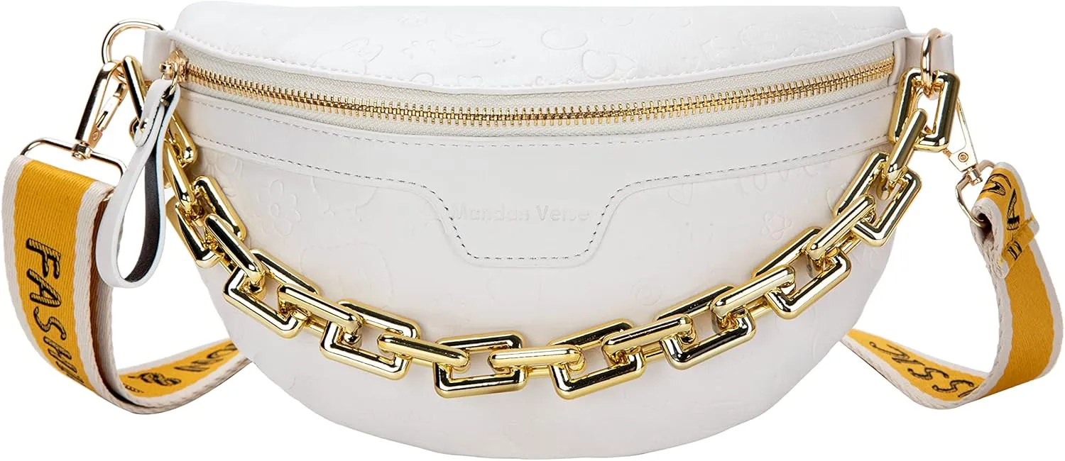 Aiqudou Fanny Pack Chest Bag Crossbody Purse for Women - Women's Leather Waist Bag with Chain Strap, Belt Bag Travel Pouch