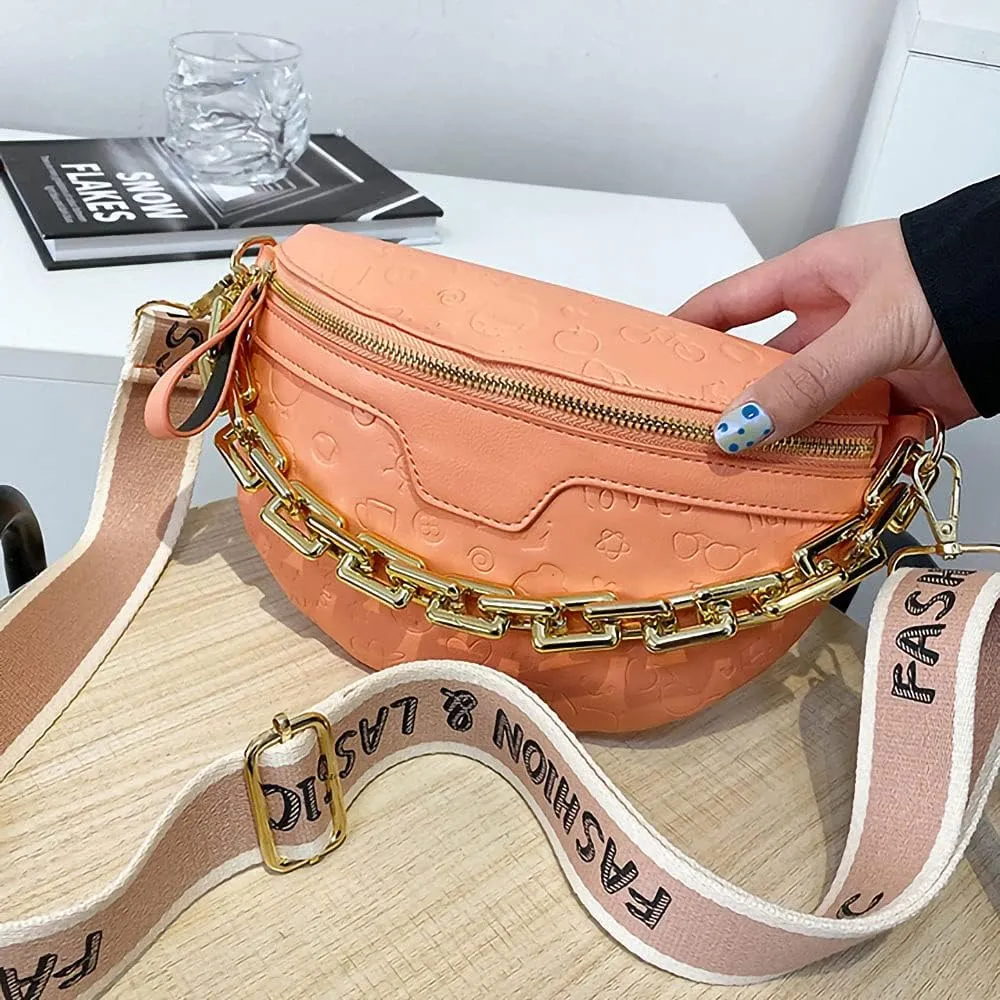 Aiqudou Fanny Pack Chest Bag Crossbody Purse for Women - Women's Leather Waist Bag with Chain Strap, Belt Bag Travel Pouch