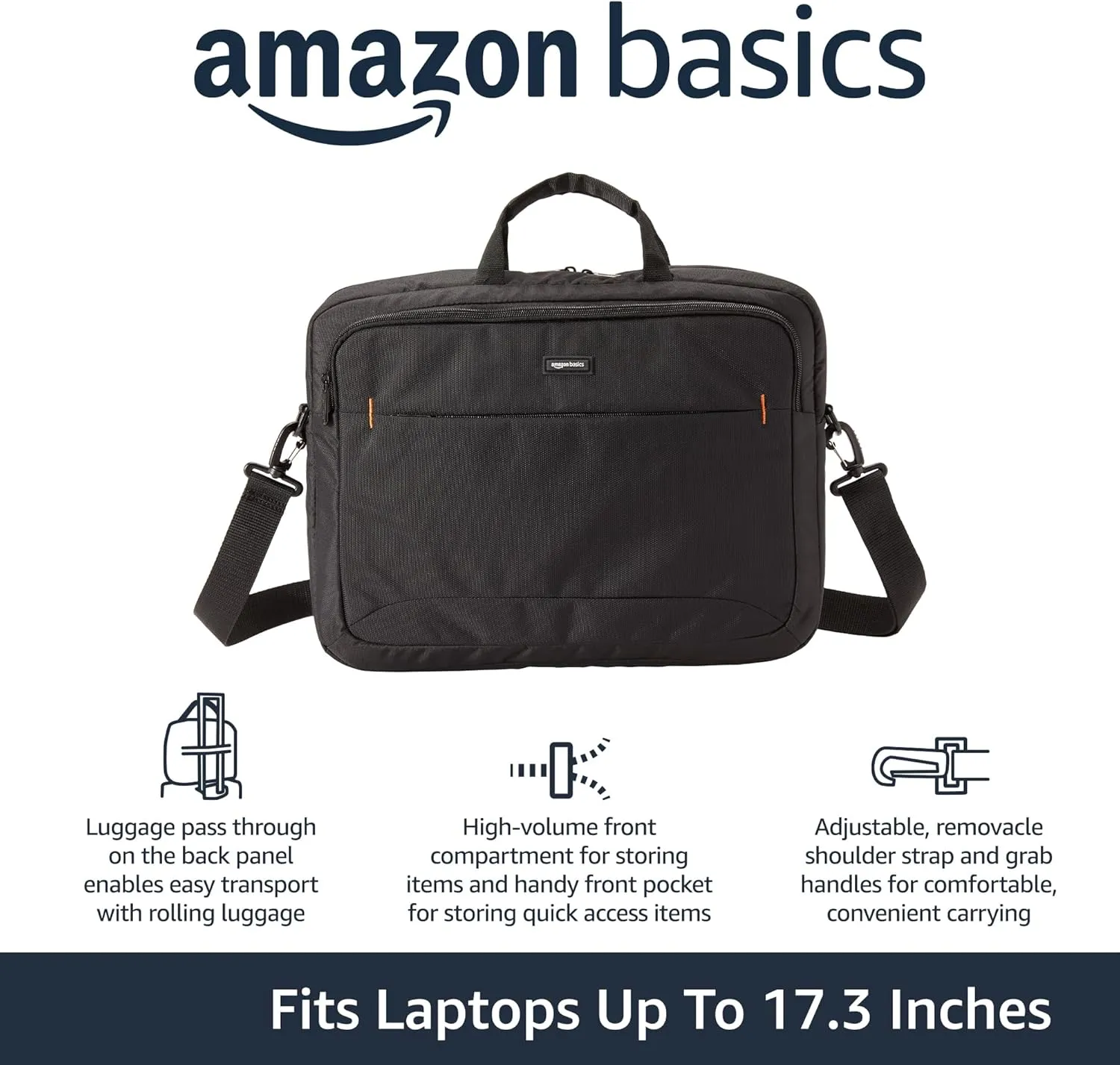 Amazon Basics Laptop Carrying Case Shoulder Strap, 17.3 inch, Black