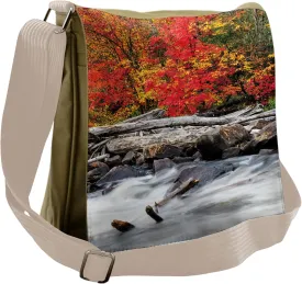 Ambesonne Autumn Messenger Bag, Fall Forest Driftwood, Unisex Cross-body