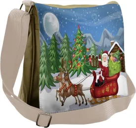 Ambesonne Christmas Messenger Bag, Snowdrift Reindeers, Unisex Cross-body