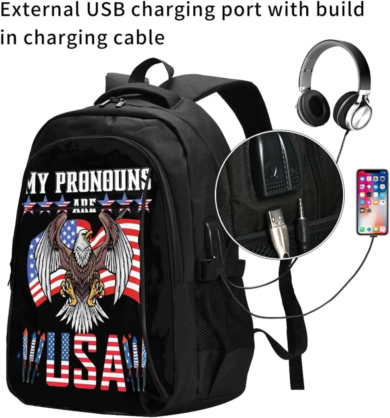 American Flag Travel Backpack Laptop Backpacks Business Rucksack Outdoor Daypack Large Sport Bag with Luggage Strap USB Charging Port for Hiking Working