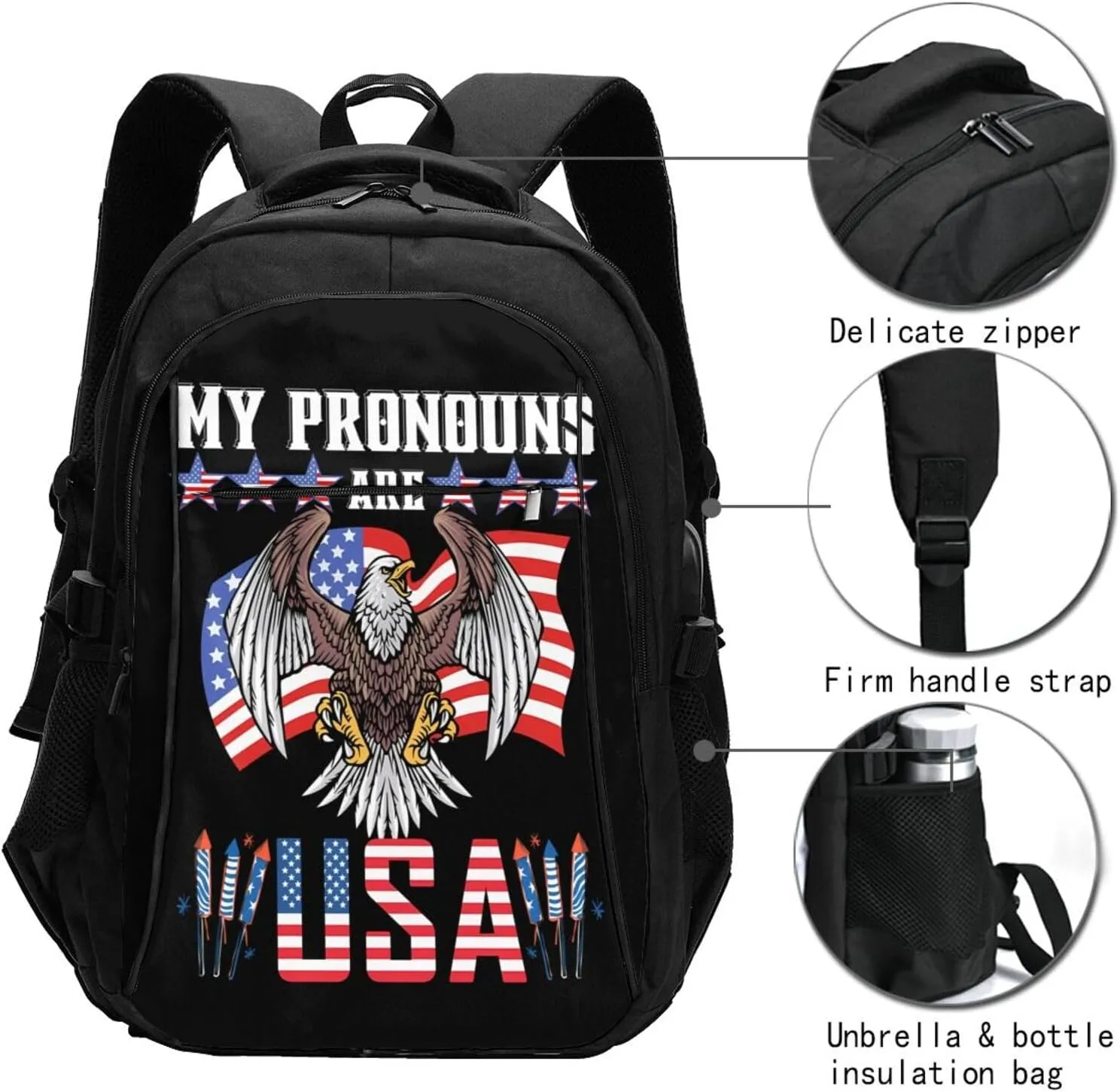 American Flag Travel Backpack Laptop Backpacks Business Rucksack Outdoor Daypack Large Sport Bag with Luggage Strap USB Charging Port for Hiking Working