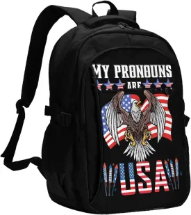 American Flag Travel Backpack Laptop Backpacks Business Rucksack Outdoor Daypack Large Sport Bag with Luggage Strap USB Charging Port for Hiking Working