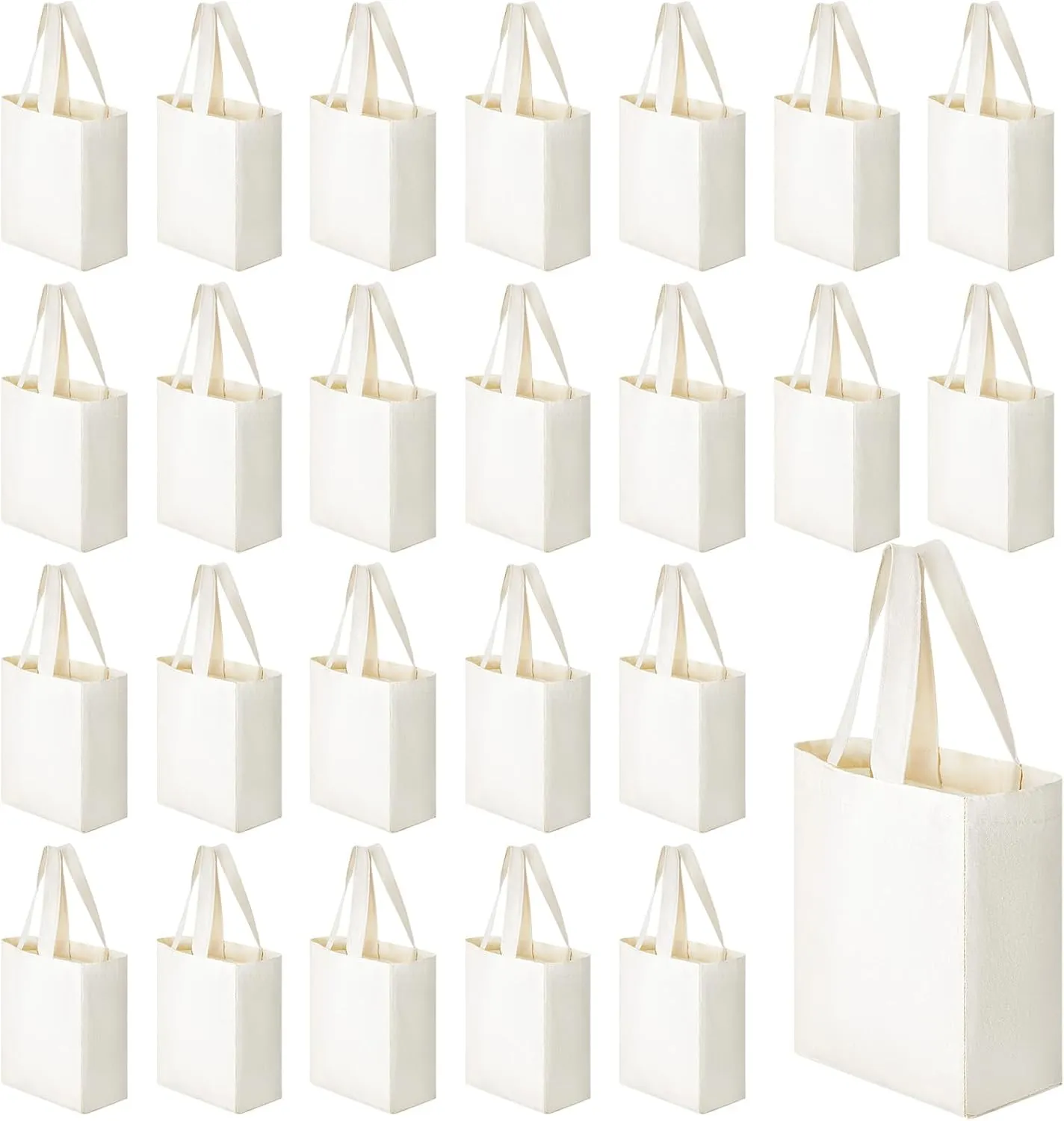 Amylove 24 Pcs Mini Tote Bag Sublimation Blank Canvas Tote Reusable Grocery Bags DIY Sack for Party Event Candy(8 x 10 x 4 Inch,Natural Color)