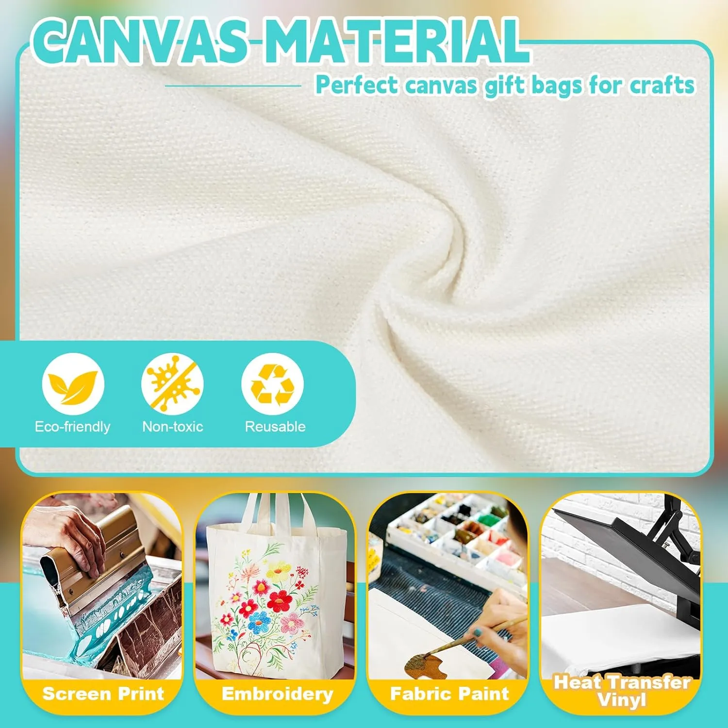 Amylove 24 Pcs Mini Tote Bag Sublimation Blank Canvas Tote Reusable Grocery Bags DIY Sack for Party Event Candy(8 x 10 x 4 Inch,Natural Color)