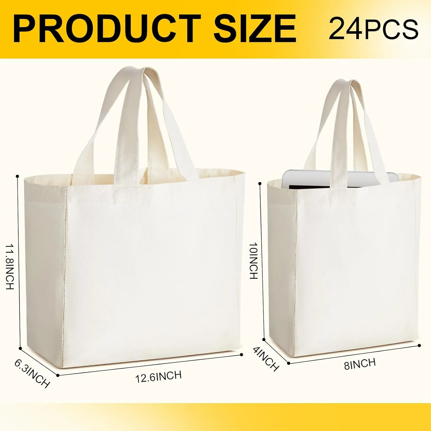 Amylove 24 Pcs Mini Tote Bag Sublimation Blank Canvas Tote Reusable Grocery Bags DIY Sack for Party Event Candy(8 x 10 x 4 Inch,Natural Color)