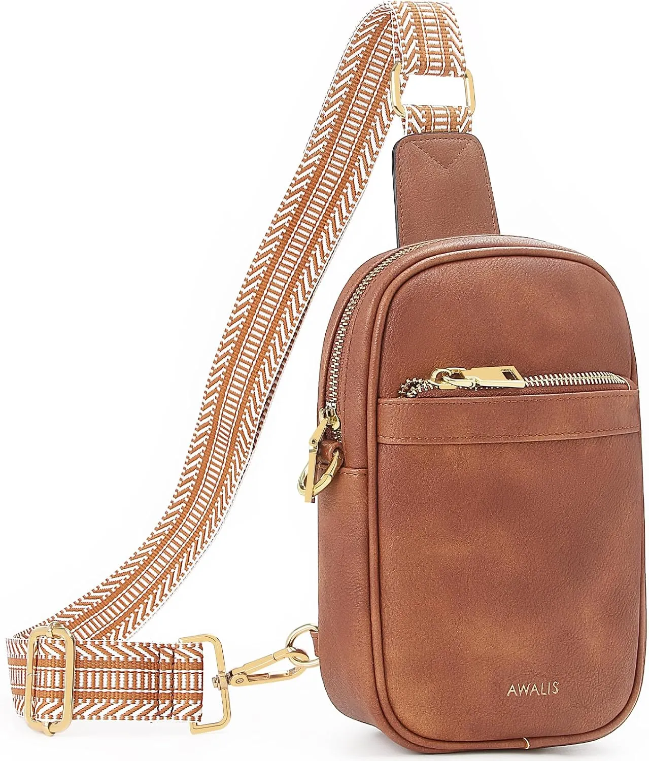 Anti Theft Crossbody Bags for Women, Small Sling Bag for Men, Vegan Pu Leather Crossbody Fanny Packs Travel Purses with Card Holder Rfid, Adjustable Wide Guitar Strap, Brown