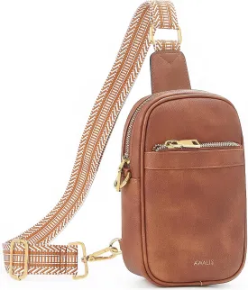 Anti Theft Crossbody Bags for Women, Small Sling Bag for Men, Vegan Pu Leather Crossbody Fanny Packs Travel Purses with Card Holder Rfid, Adjustable Wide Guitar Strap, Brown