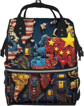 Baby Diaper Backpack,Multi-Function Travel Backpack Nappy Bags,Nursing Bag, Fashion Mummy,Roomy Waterproof For Baby Care(World Map Of Digital Circuits)