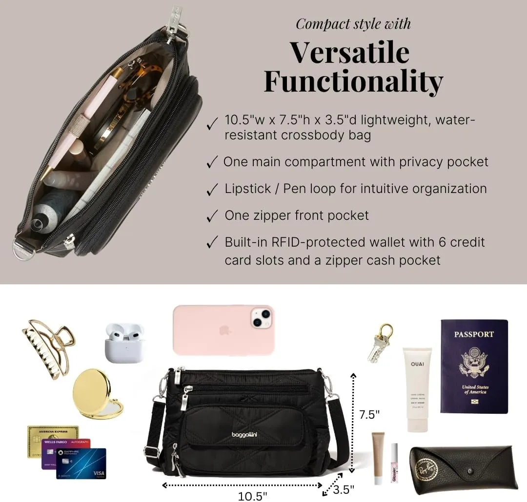Baggallini Original Everyday 11x 7.5 Crossbody Bags for Women RFID Protected Lightweight Nylon Zippered Travel Purse