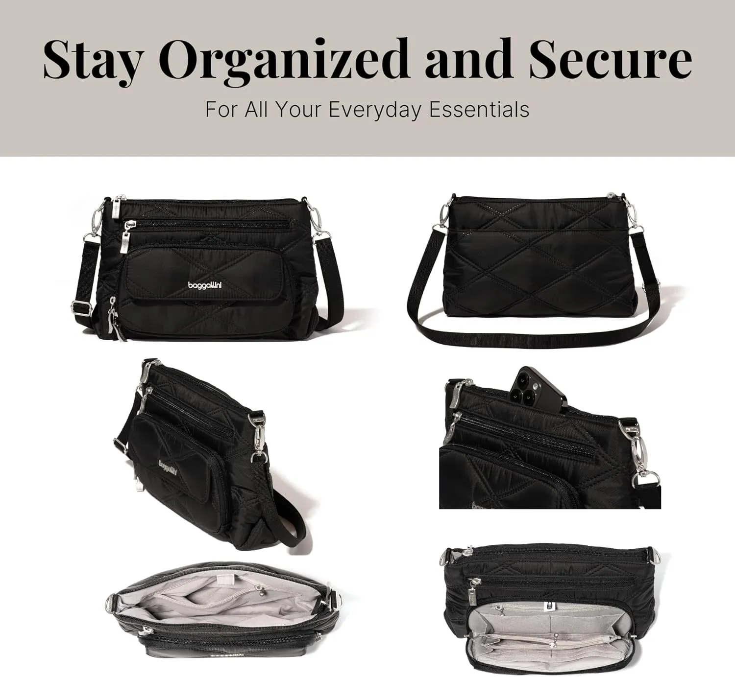 Baggallini Original Everyday 11x 7.5 Crossbody Bags for Women RFID Protected Lightweight Nylon Zippered Travel Purse