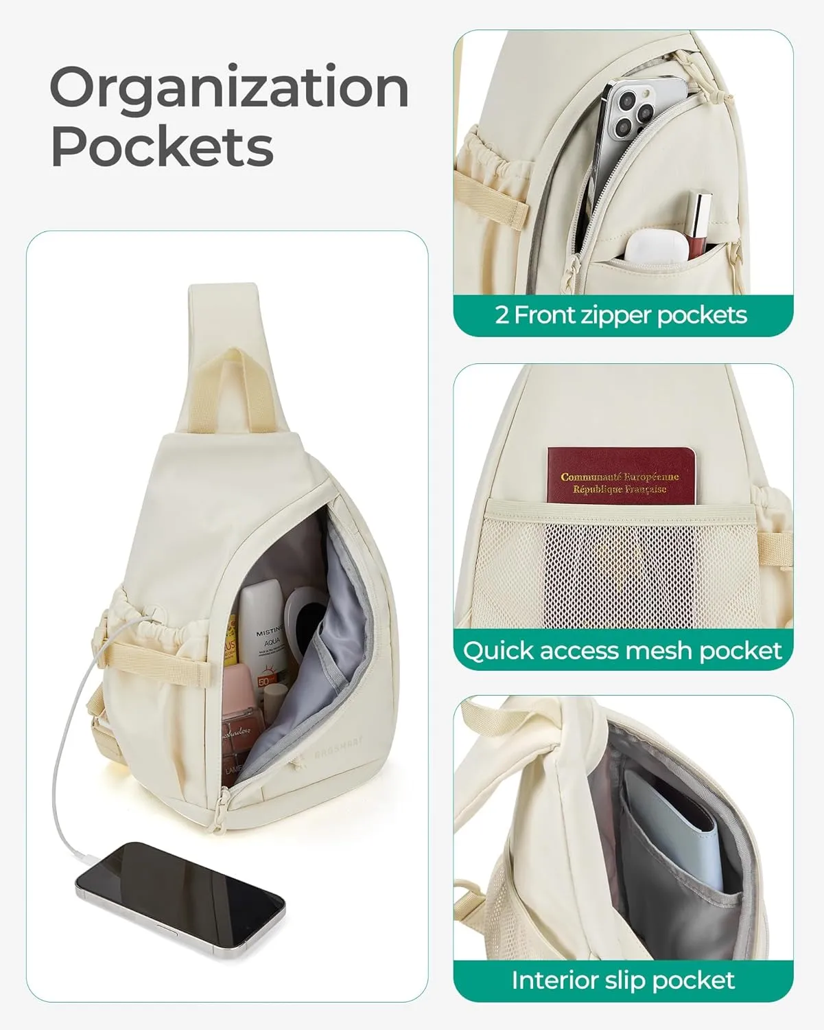 BAGSMART Small Crossbody Sling Backpack, Travel Casual Daypack Backpacks, Cross Body Chest Bag Backpack
