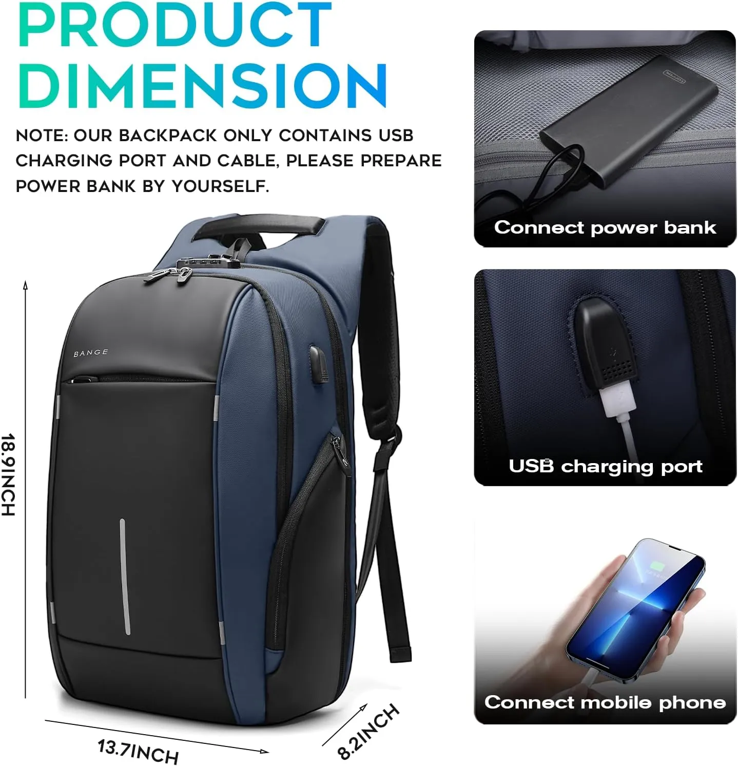 BANGE Backpack for Men, Laptop Backpacks for 15.6 Inch Notebook,Lightweight Mens Classy Backpack, Businedd Work Back Pack for Men and Women