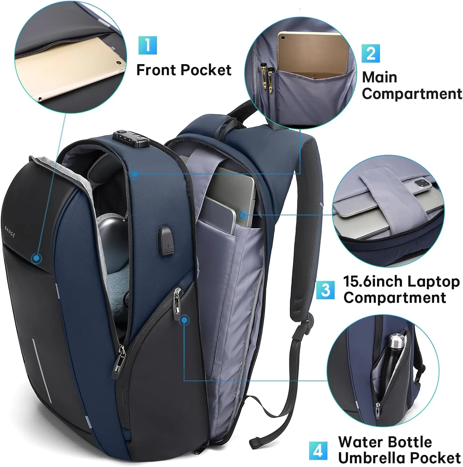 BANGE Backpack for Men, Laptop Backpacks for 15.6 Inch Notebook,Lightweight Mens Classy Backpack, Businedd Work Back Pack for Men and Women