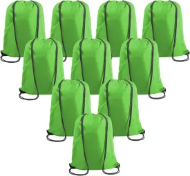 BeeGreen Green Drawstring Backpack Bags Bulk 10 Pack X-Large 22.4" L x 17.5" W Sports Cinch Sackpack Gym String Bags Machine Washable Heavy Duty for Men Women