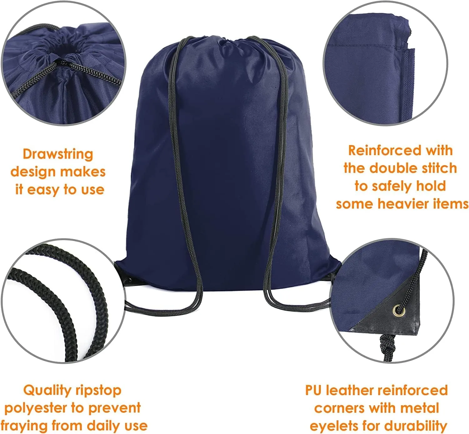 BeeGreen Navy Blue Drawstring Backpack Bags Bulk 2 Pack X-Large 22.4" L x 17.5" W Sports Cinch Sack Gym String Bags Machine Washable Heavy Duty String Backpack for Men Women