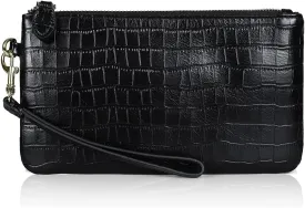 befen Women's Genuine Italian Leather Wristlet Clutch Wallet Purse, Gold Zipper