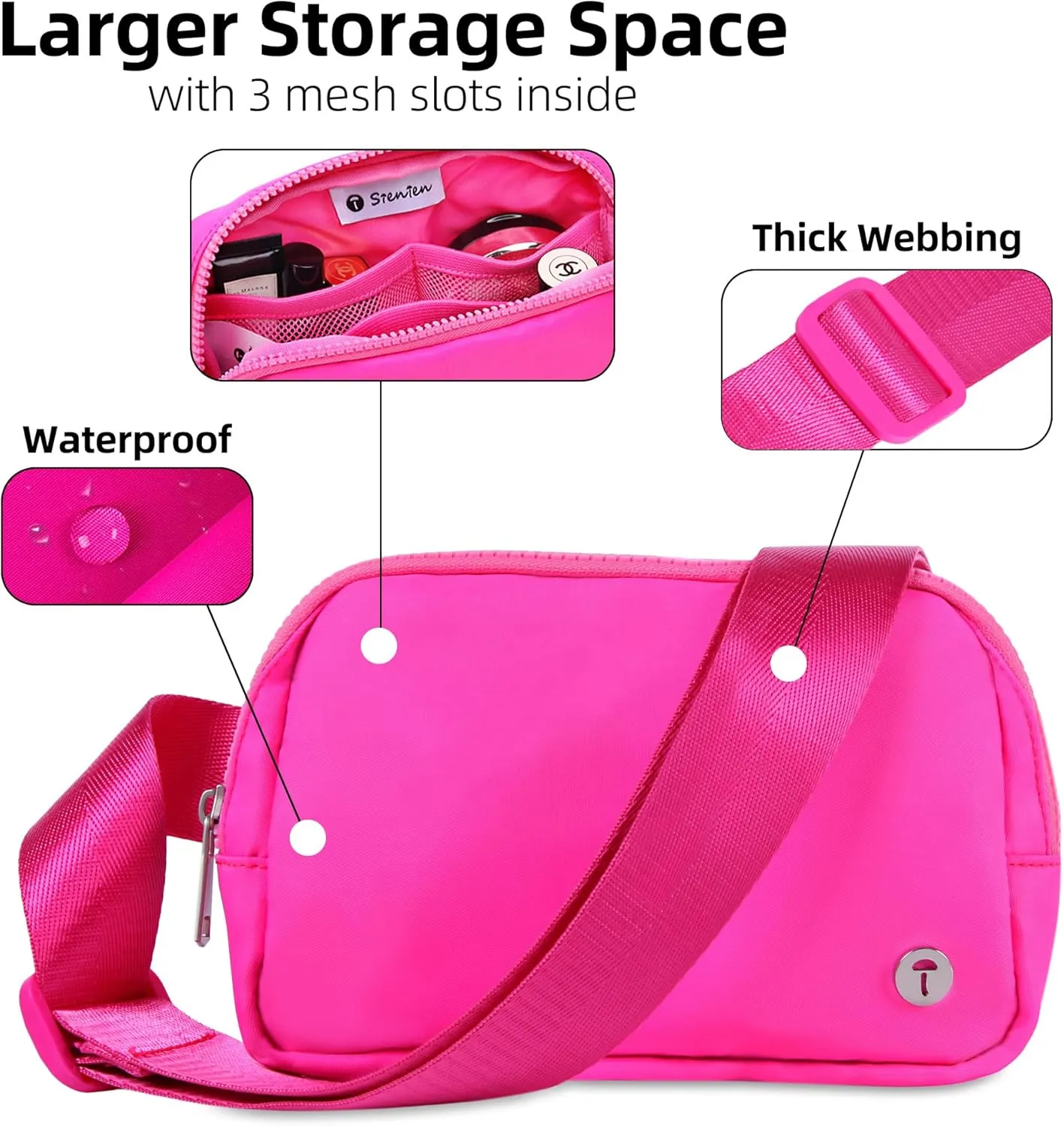 Belt Bag For Women Girls Kids Fanny Pack Fashionable Waist Packs Crossbody Bag With Adjustable Strap Waterproof Hot Pink