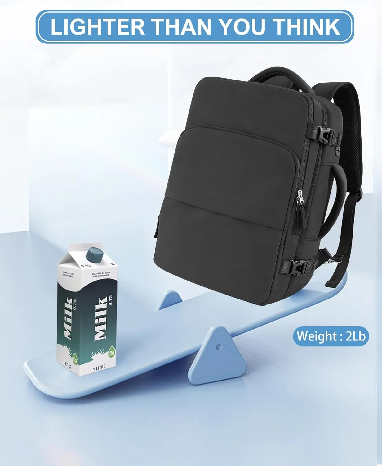 Beraliy Travel Backpack, Lightweight Personal Item Bag for Airlines, Carry On Luggage, Durable Hiking Backpack,Laptop Backpack, College Work Gym Weekender Bag Men Women, Black