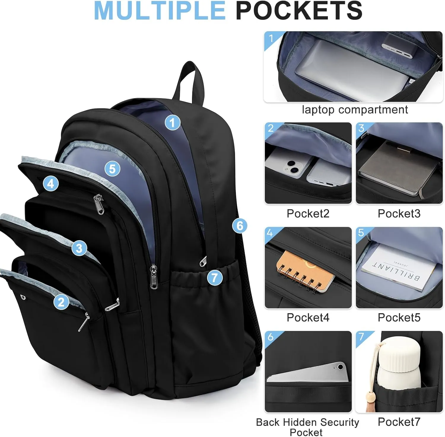Black College Backpack For Women Men,Lightweight High School Bag,School Backpack With Lots Of Pockets,Cute Bookbag For Teens Boys Girls,Casual Daypack Backpack For School