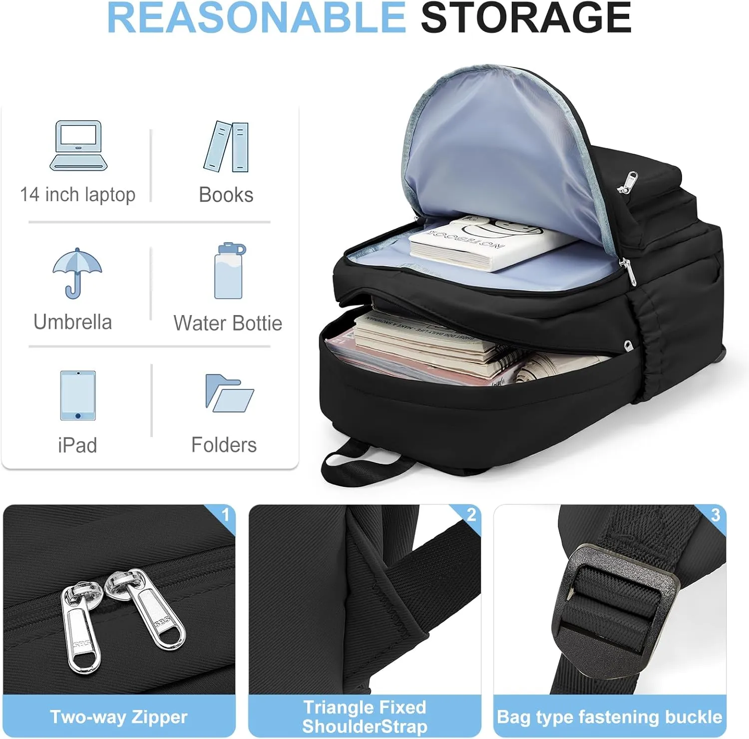 Black College Backpack For Women Men,Lightweight High School Bag,School Backpack With Lots Of Pockets,Cute Bookbag For Teens Boys Girls,Casual Daypack Backpack For School