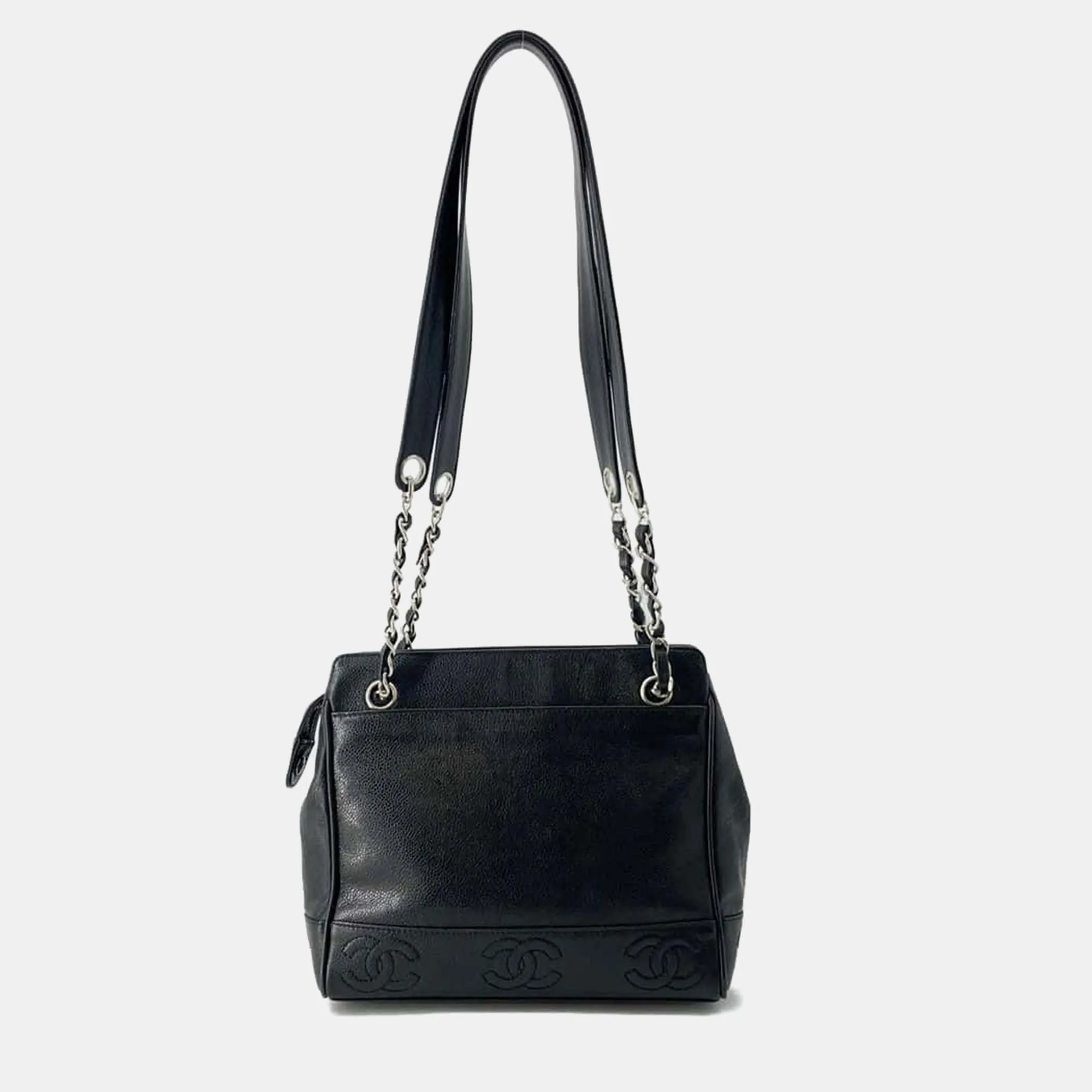 Black Leather Triple CC Tote Bag