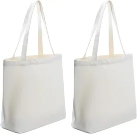 Blank Canvas Cotton Tote Bags, 2 Pcs Plain Reusable Grocery Shopping Cloth Bags for DIY, Gifts, Activity