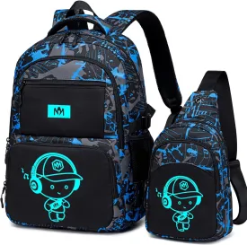 Bluboon Kids Backpack Boys Camo Bookbag Teens Elementary School Bag Daypack Travel Back Pack Middle school (Boy-doodle 2pcs)