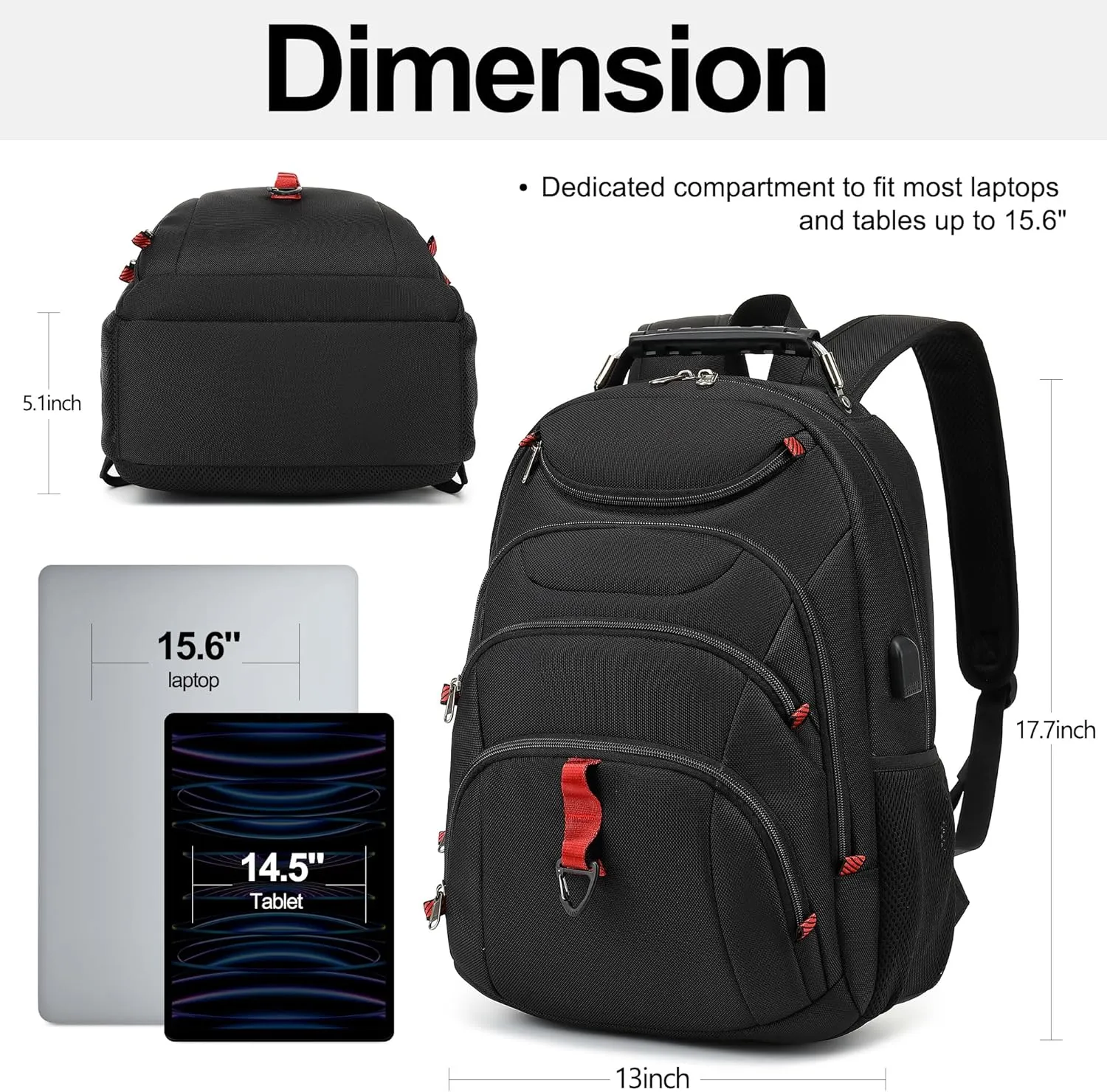 Boavan Laptop Backpack for men, 15.6 inch Laptop Bag with USB Port, Waterproof Travel Work Backpack Purse, Anti-Theft Teacher Nurse Doctor Casual Bookbags Office Business backpackBlack