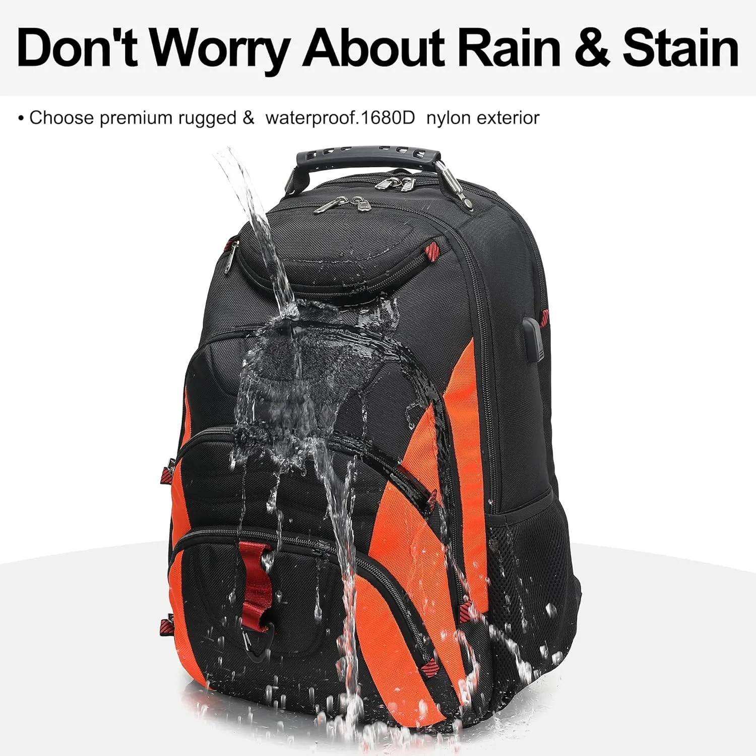 Boavan Laptop Backpack for men, 17.3 inch Laptop Bag with USB Port, Waterproof Travel Work Backpack Purse, Anti-Theft Teacher Nurse Doctor Casual Bookbags Office Business backpackBlack&Orange